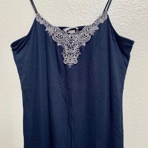 Navy Blue Lace-Trim Cami Tank Top